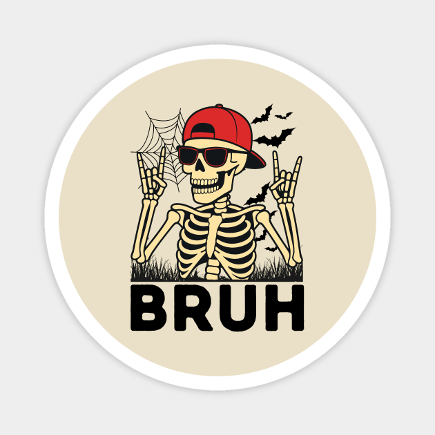 Bruh Rock On Skeleton Halloween Magnet by The WYLD Tribe
